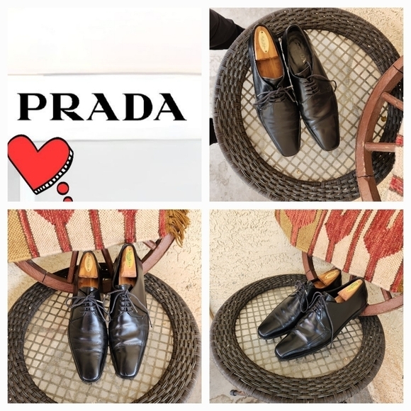 Prada  Black Dress Brushed Leather Derby‎ Shoes Style 2E 1024 Italy - Picture 1 of 10